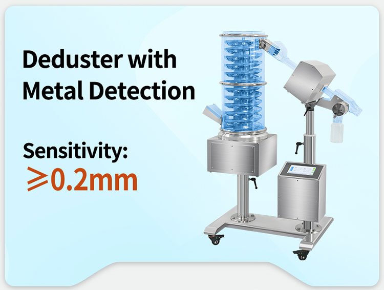 tablet deduster with metal detection